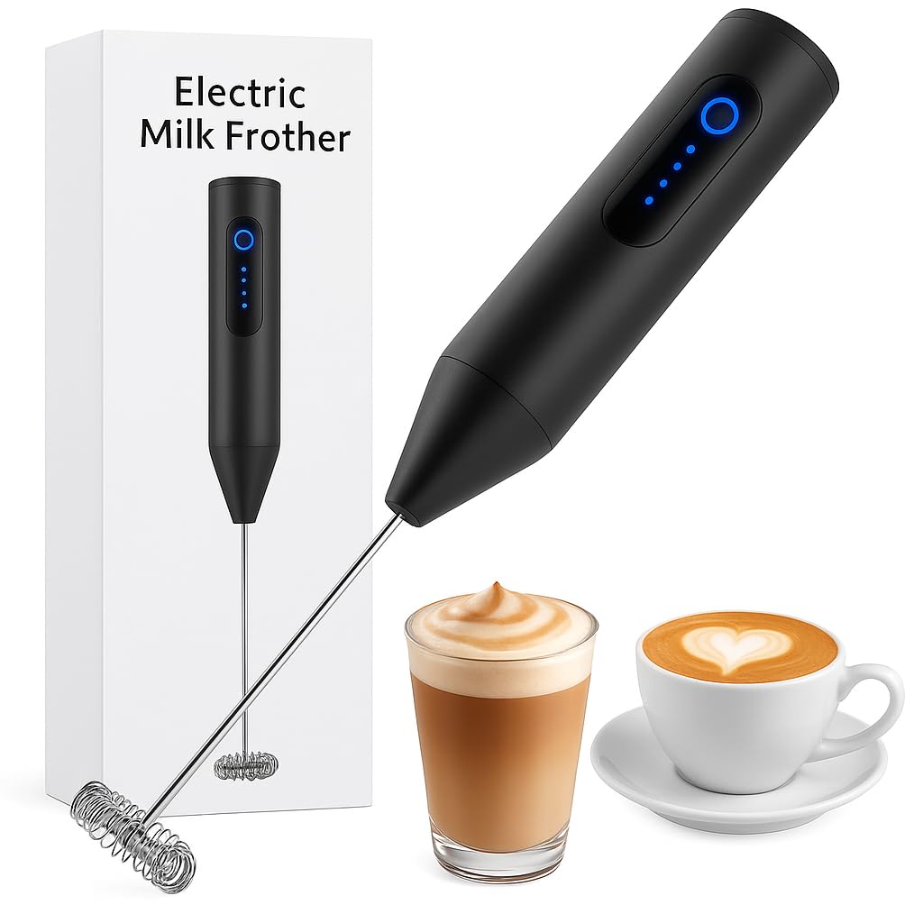 Milk Frother Rechargable Coffee Frother Milk & Beater for Cold Latte 2In1 Handheld Battery-Powered Blender and Egg Whisker