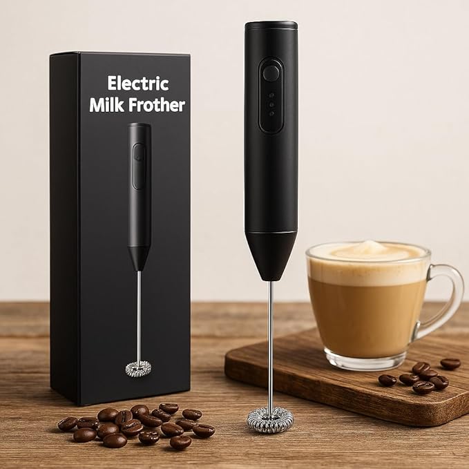 Milk Frother Rechargable Coffee Frother Milk & Beater for Cold Latte 2In1 Handheld Battery-Powered Blender and Egg Whisker