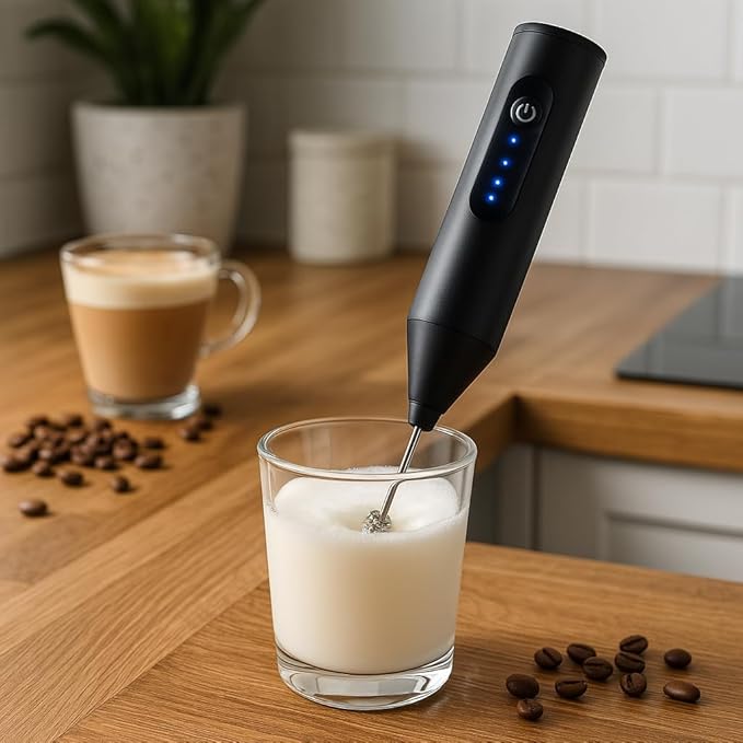 Milk Frother Rechargable Coffee Frother Milk & Beater for Cold Latte 2In1 Handheld Battery-Powered Blender and Egg Whisker