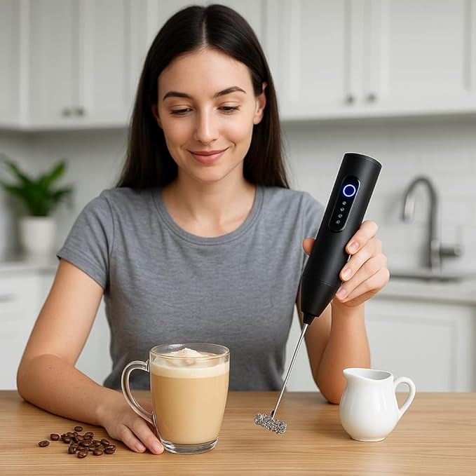 Milk Frother Rechargable Coffee Frother Milk & Beater for Cold Latte 2In1 Handheld Battery-Powered Blender and Egg Whisker